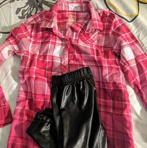 Faded Glory Plaid shirt liquid leggings 4-5T